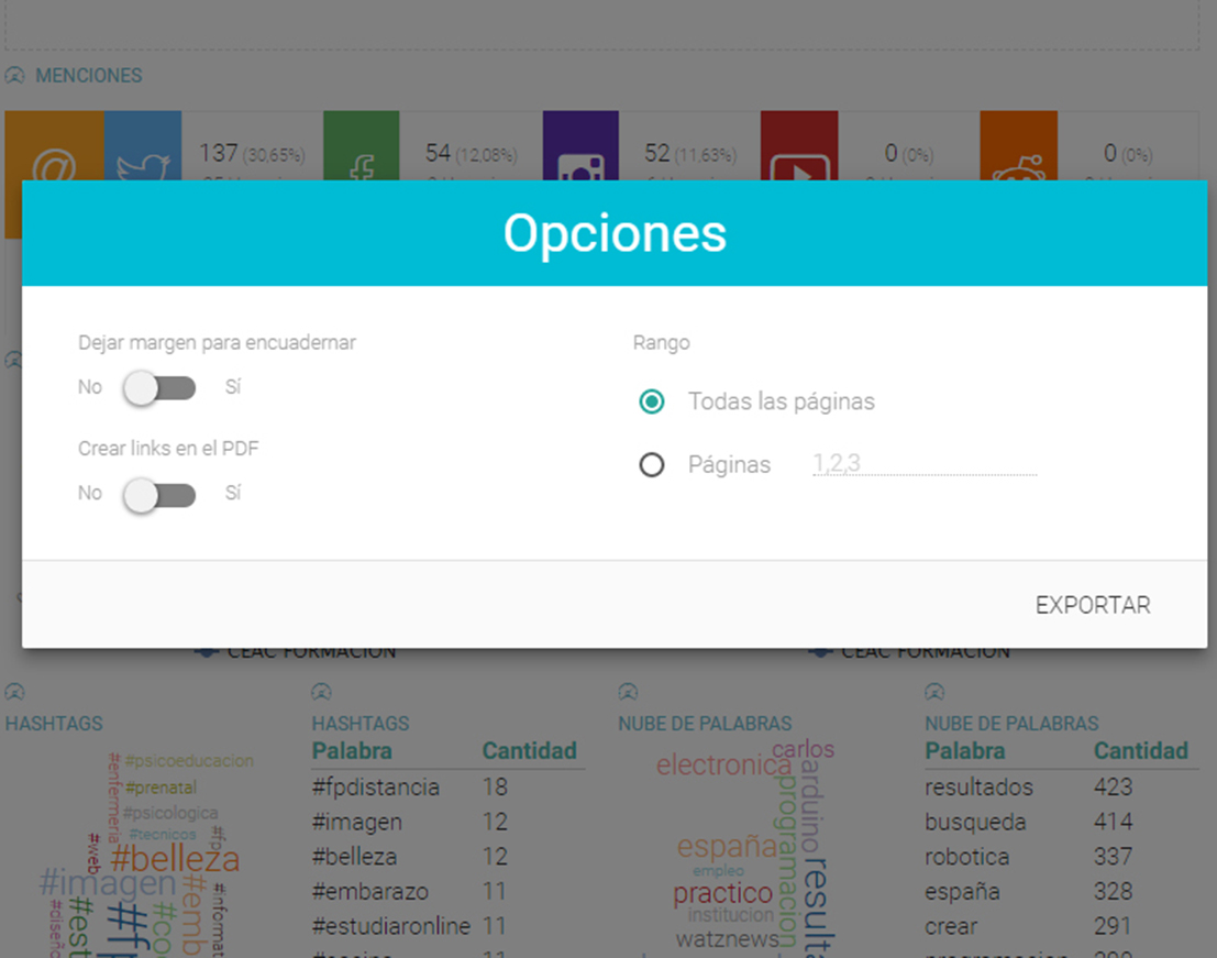 Exportar Informes de Redes Sociales